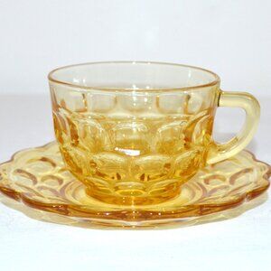 Vintage Federal Glass Yorktown Gold Cups and Saucers 1960’s